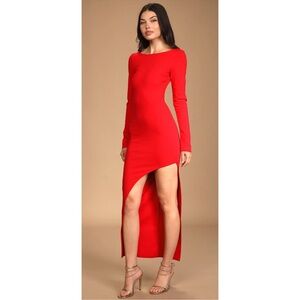 Elegant Red Long Sleeve Dress